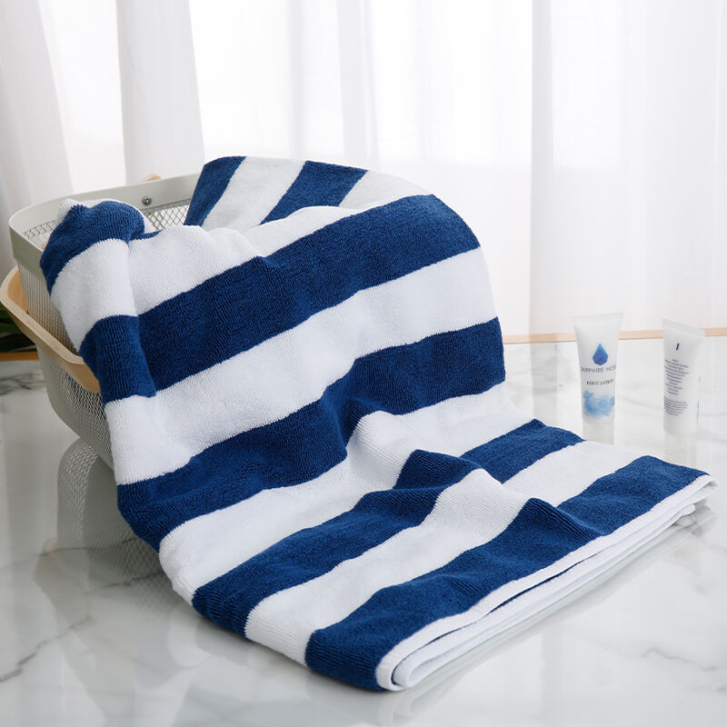 Blue & White Striped Bath Towel Premium 650g Hotel Linen Supplier