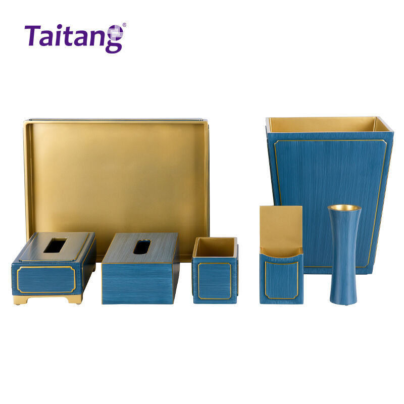Luxury Hotel Room Amenities Set Blue Gold Resin Guest Room Accessories 5-Star Hotel Supplies Custom