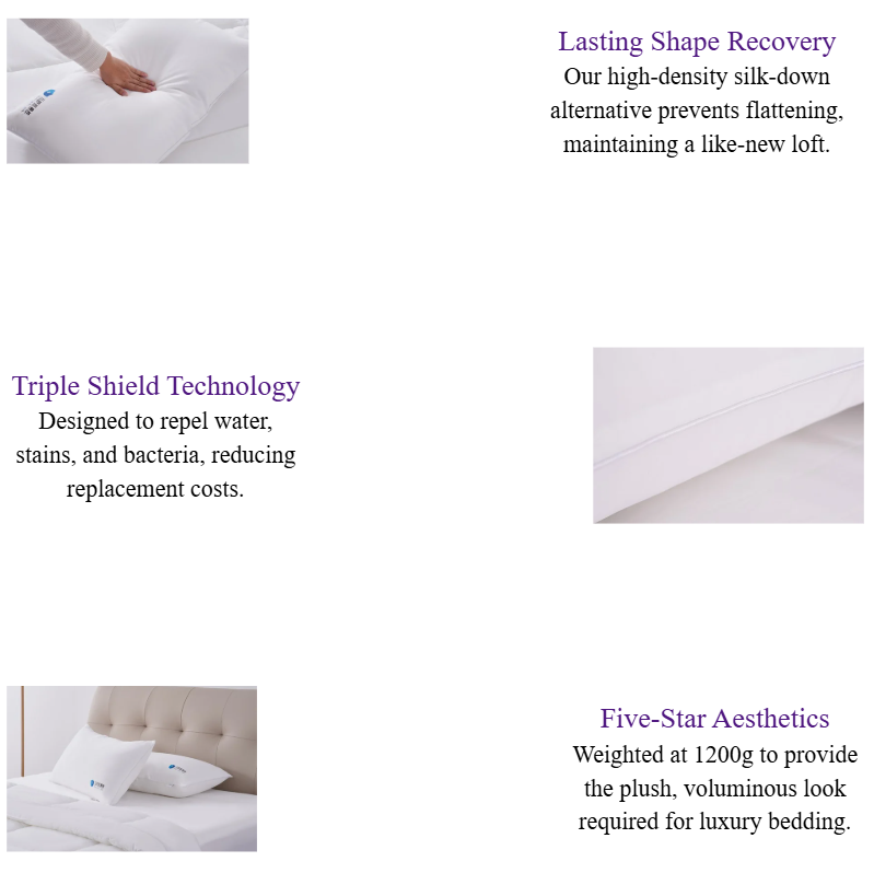 Triple Protection Luxury Hotel Pillows 1200g Silk-Down Alternative with Stain & Bacteria Resistant Shield.png