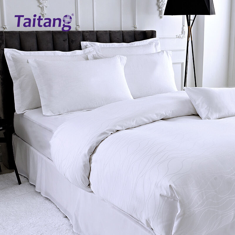 seprai Hotel dan Sarung Selimut Hotel Mewah dari Katun Sateen 300T dengan Pola Jacquard Gelombang Air