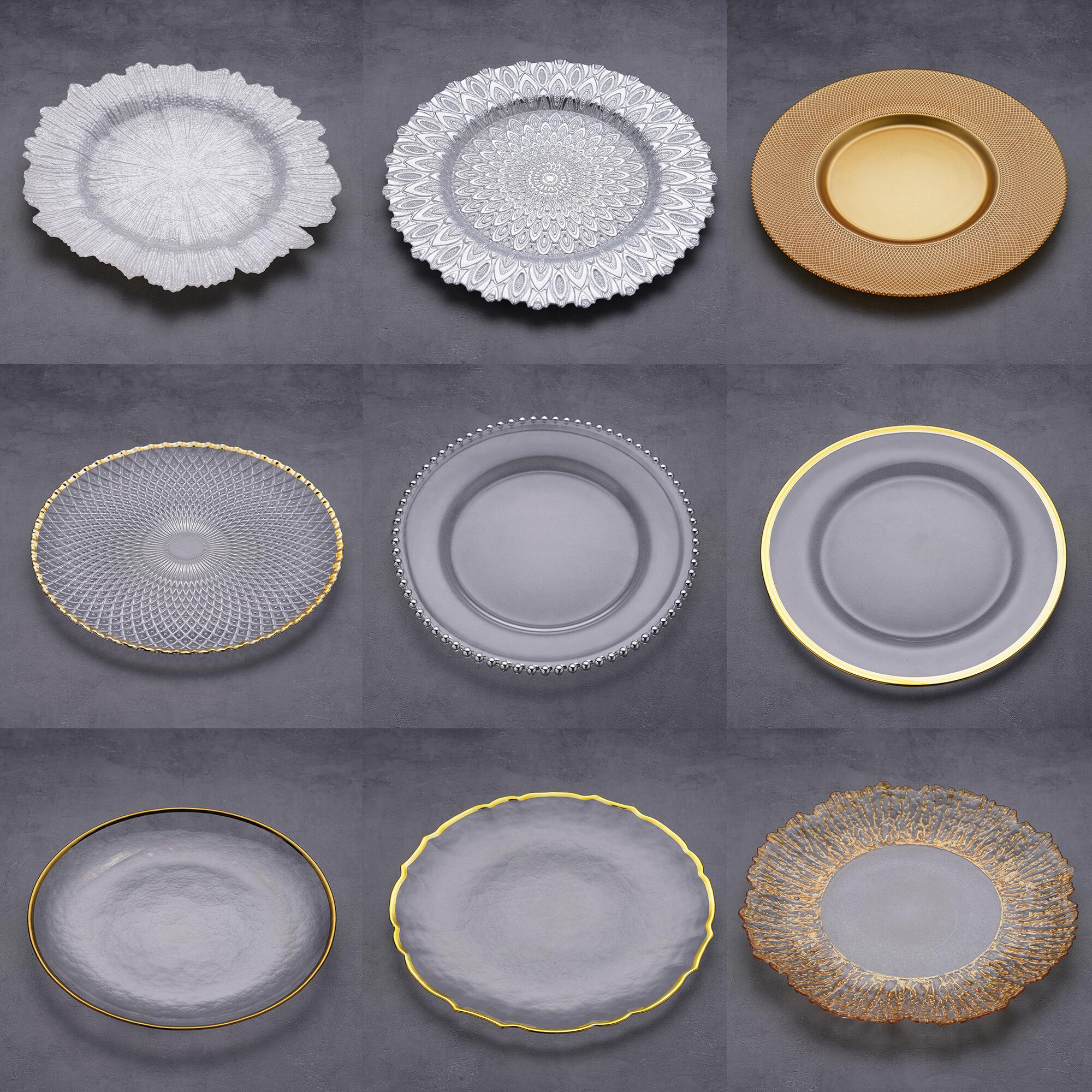 Luxury Glass Dinner Plates in Bulk Elegant Gold Rim & Beaded Wedding Charger Plates for Hotels & Catering