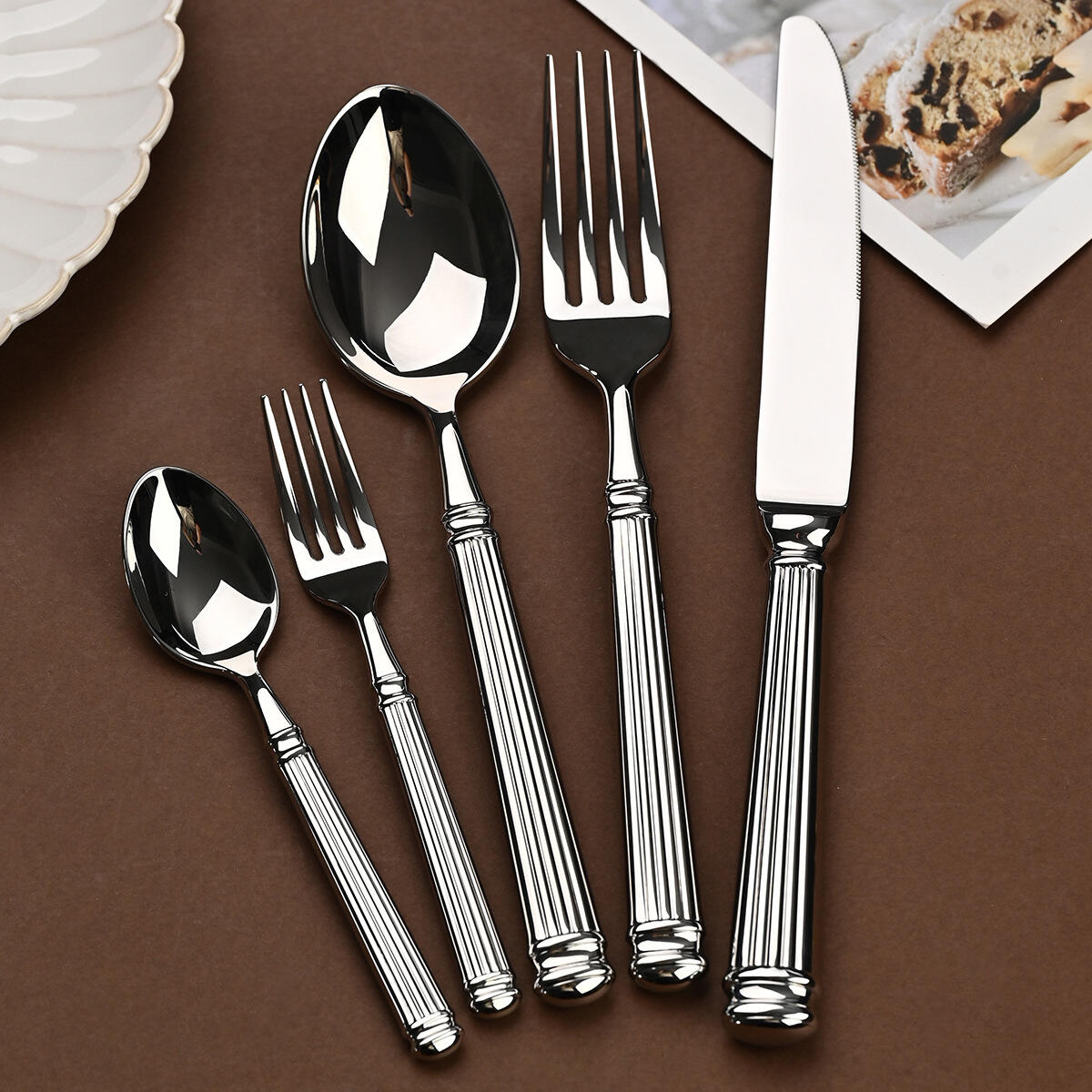 Fluted Column Stainless Steel Restaurant Cutlery Set Luxury Hotel Flatware Commercial Services Cutlery Steel