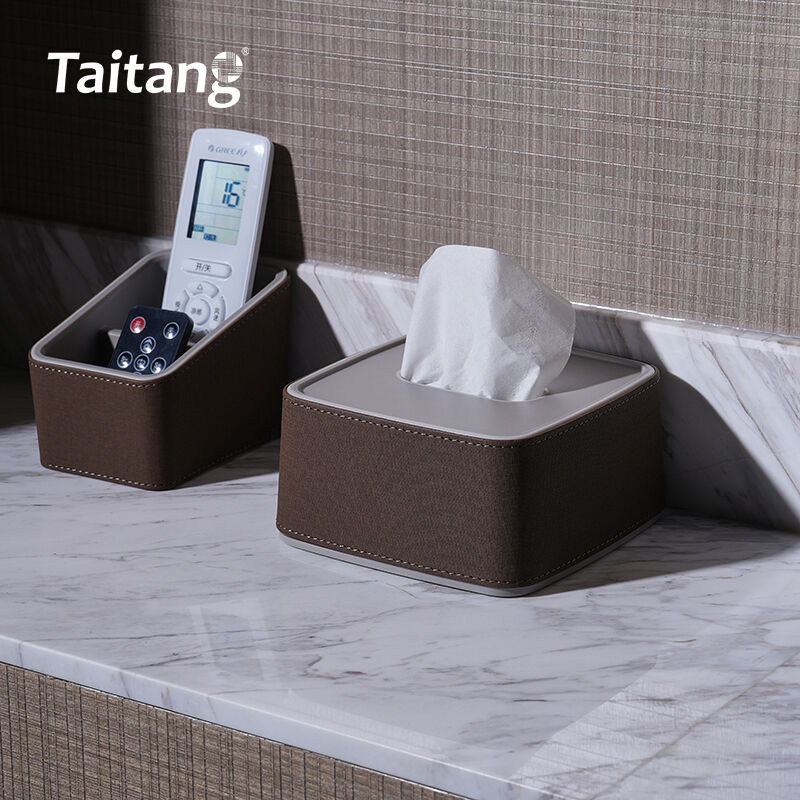 Executive na Set ng Mga Amenidad sa Silid ng Hotel na Gawa sa Brown Leather at ABS, mga Aksesorya para sa Silid ng Bisita