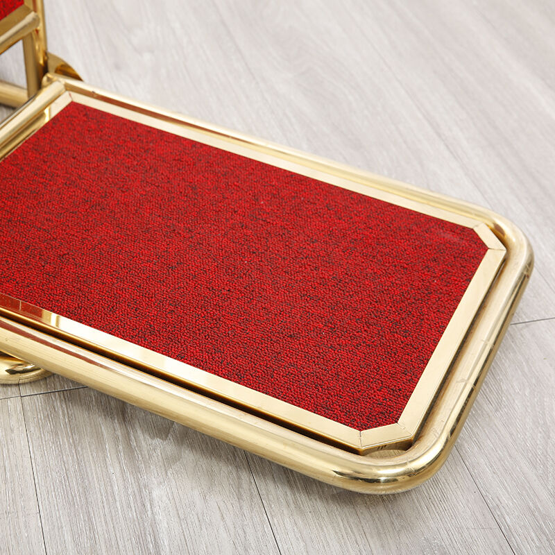 XL Luxury Gold Luggage Cart Heavy-Duty Mirror Gold Bellman Hand Truck