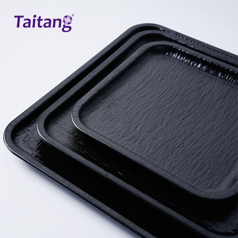 Black Stone-Texture Modern Melamine Dinnerware Sets Durable Melamine Plates and Dishes for Restaurants