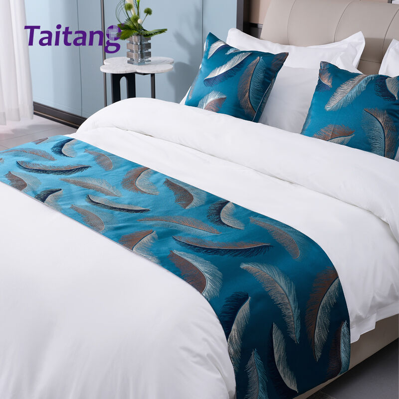 Feather Jacquard Hotel Bed Runner & Decorative Pillow Set Premium Hospitality Bedding Suppliers