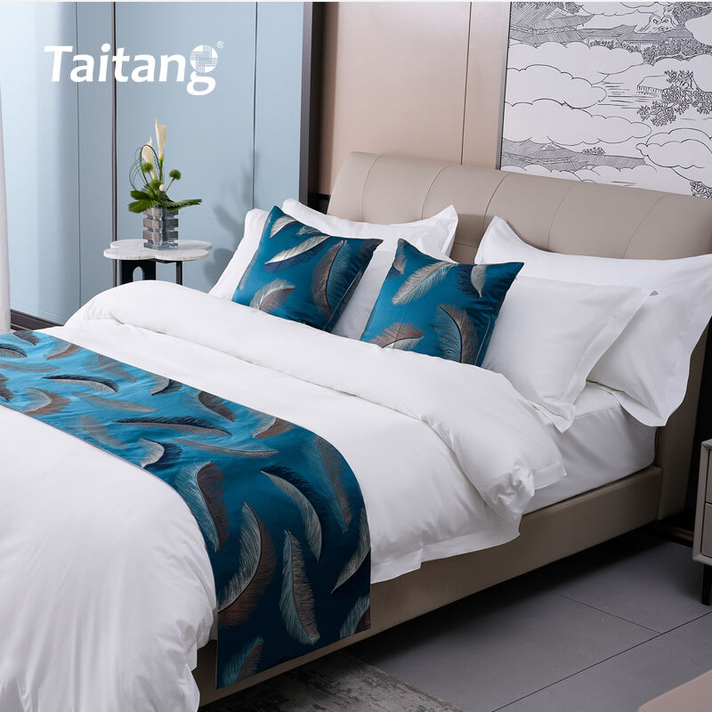 Feather Jacquard Hotel Bed Runner & Decorative Pillow Set Premium Hospitality Bedding Suppliers