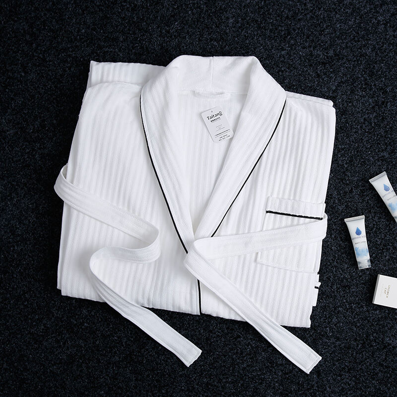 Herringbone Shawl Collar Hotel Bathrobe Elegant Black Piping Premium Hotel Linen Supplier Wholesale