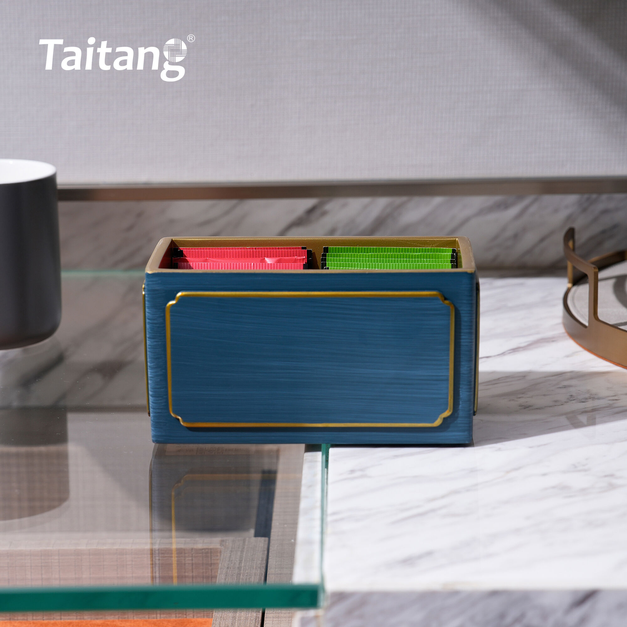 Luxury Hotel Room Amenities Set Blue Gold Resin Guest Room Accessories 5-Star Hotel Supplies Custom