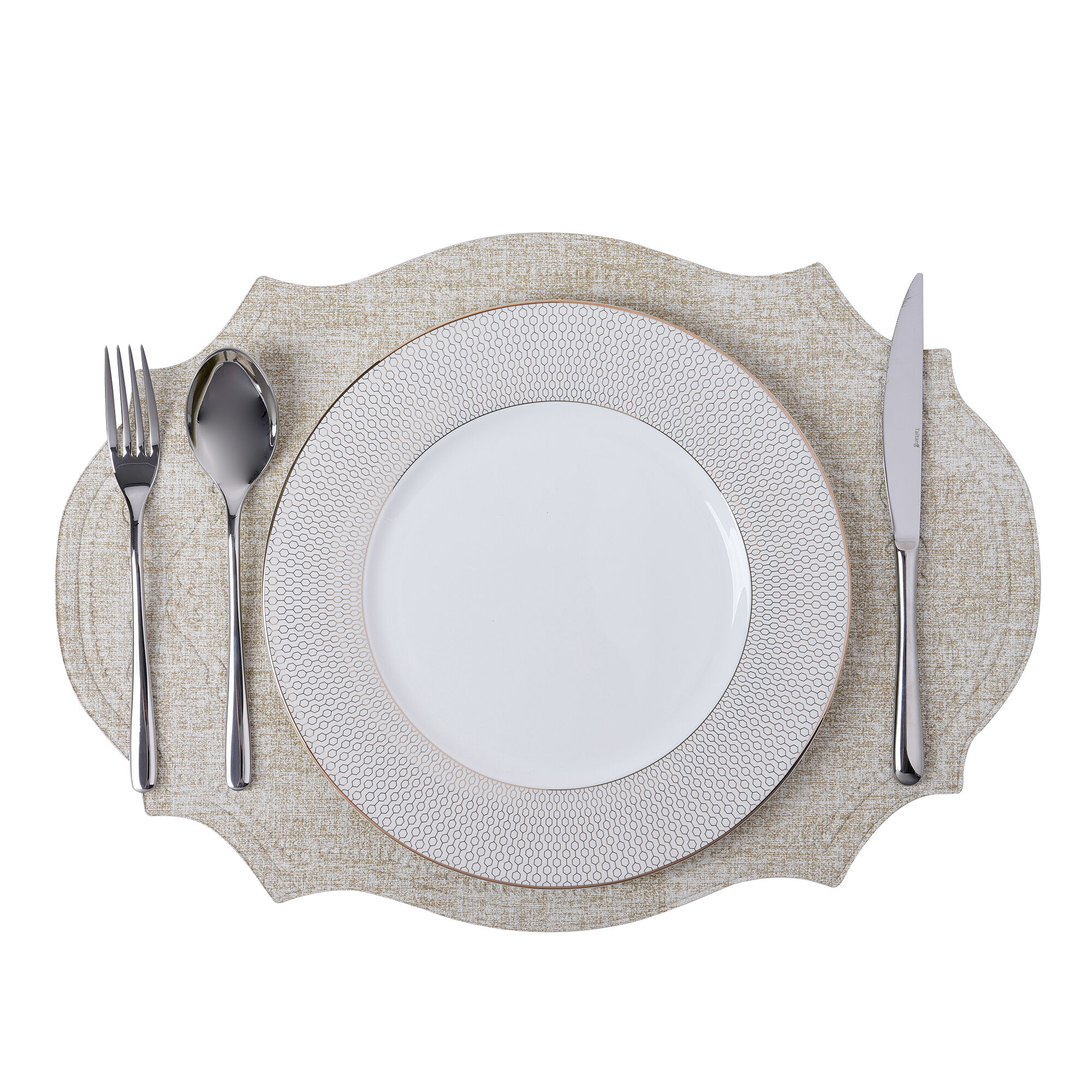 زیرلیوان هتلی با لبه‌های دندانه‌دار، به ابعاد ۳۲×۴۵ سانتی‌متر، رنگ اوف-وایت، سبک اروپایی، زیرلیوان تجاری برای میزها، لوازم خدمات غذایی، فروش عمده