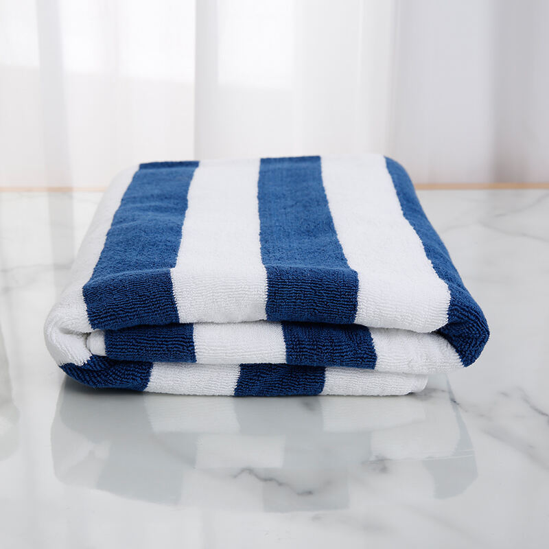 Blue & White Striped Bath Towel Premium 650g Hotel Linen Supplier