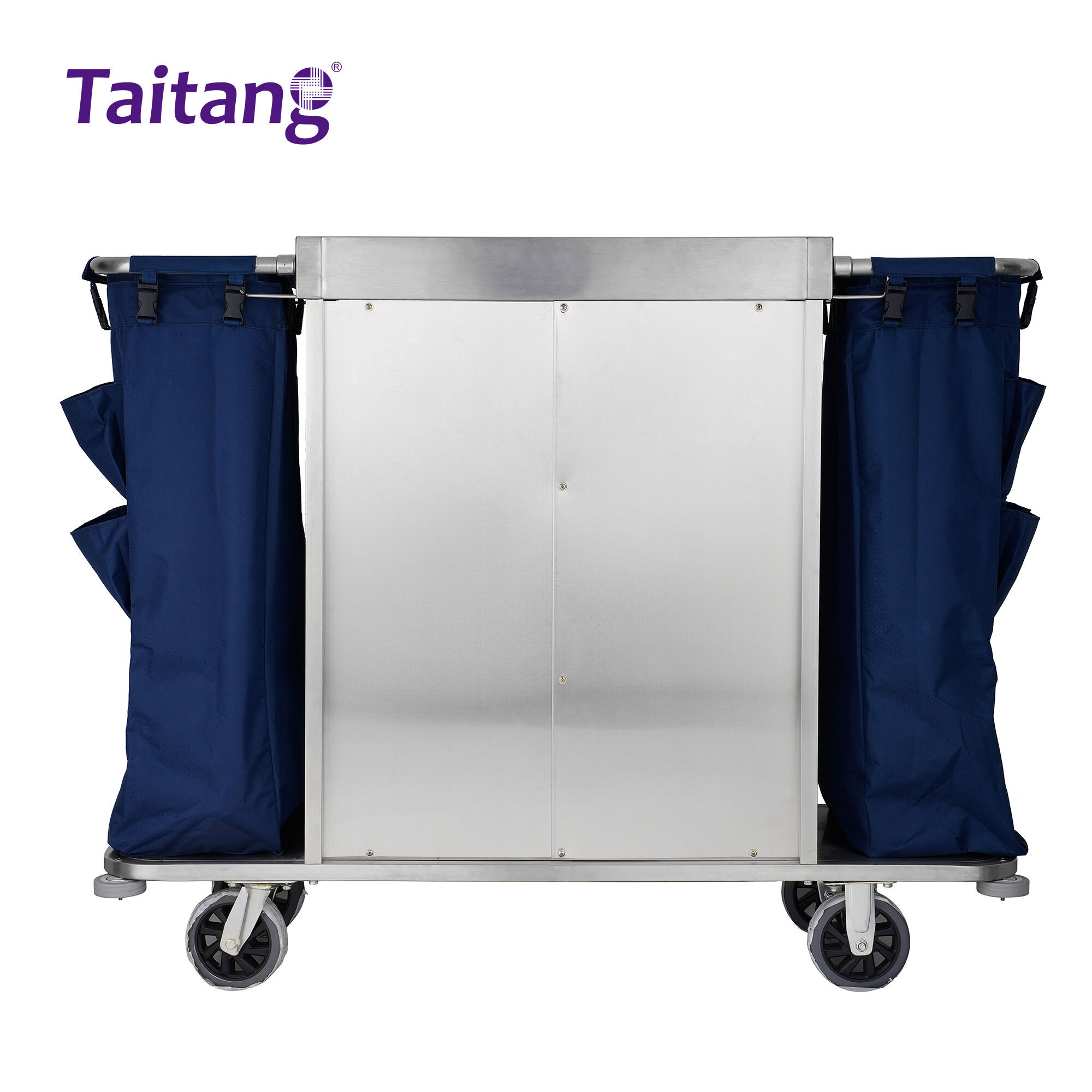Stainless Steel Hotel Housekeeping Trolley Professional Room Service Cart with Large Capacity Blue Bags