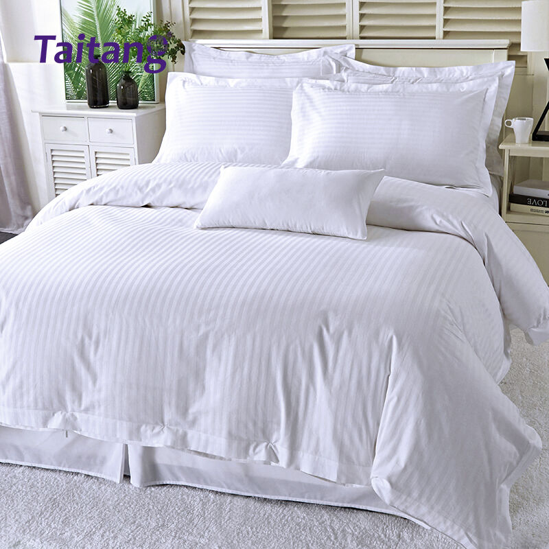 Set Seprai Hotel Mewah 300T, 100% Katun dengan Motif Garis Jacquard 1 cm untuk Kamar Suite Hotel, Grosir