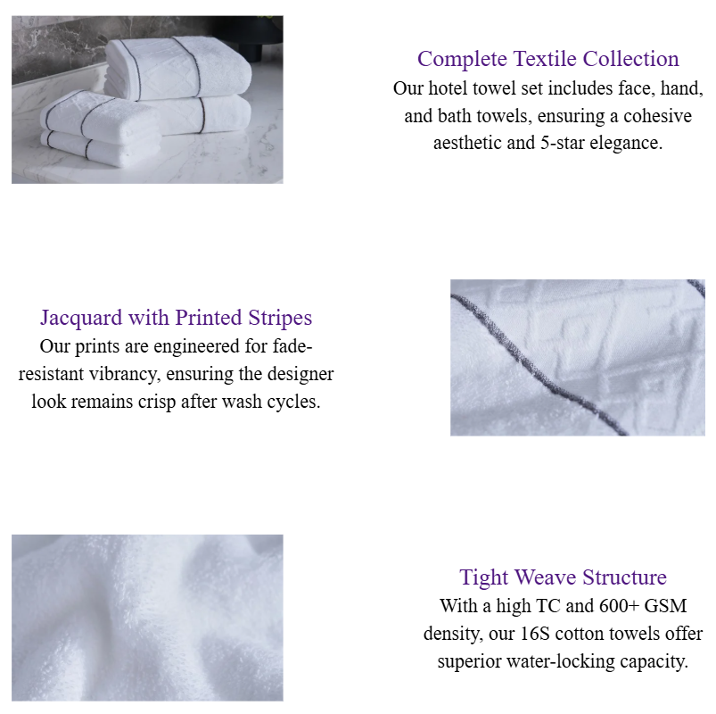 16S Pure Cotton Wholesale Hotel Towel Set with Grey-Brown Printed Stripe Hotel Bathroom Supplies.png
