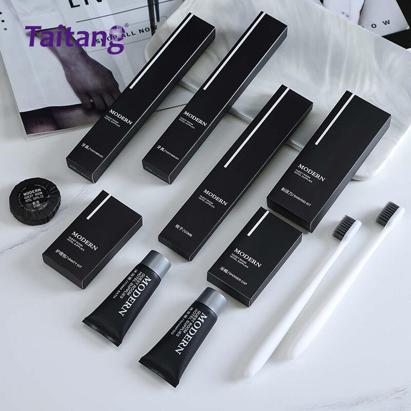 Hotel Custom Label Logo Black Box Package Disposable Hotel Toiletries Set