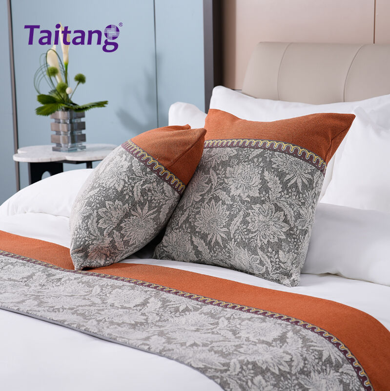 Boutique Floral Hotel Bed Runner & Decorative Pillow Set Premium Hospitality Linen Wholesale