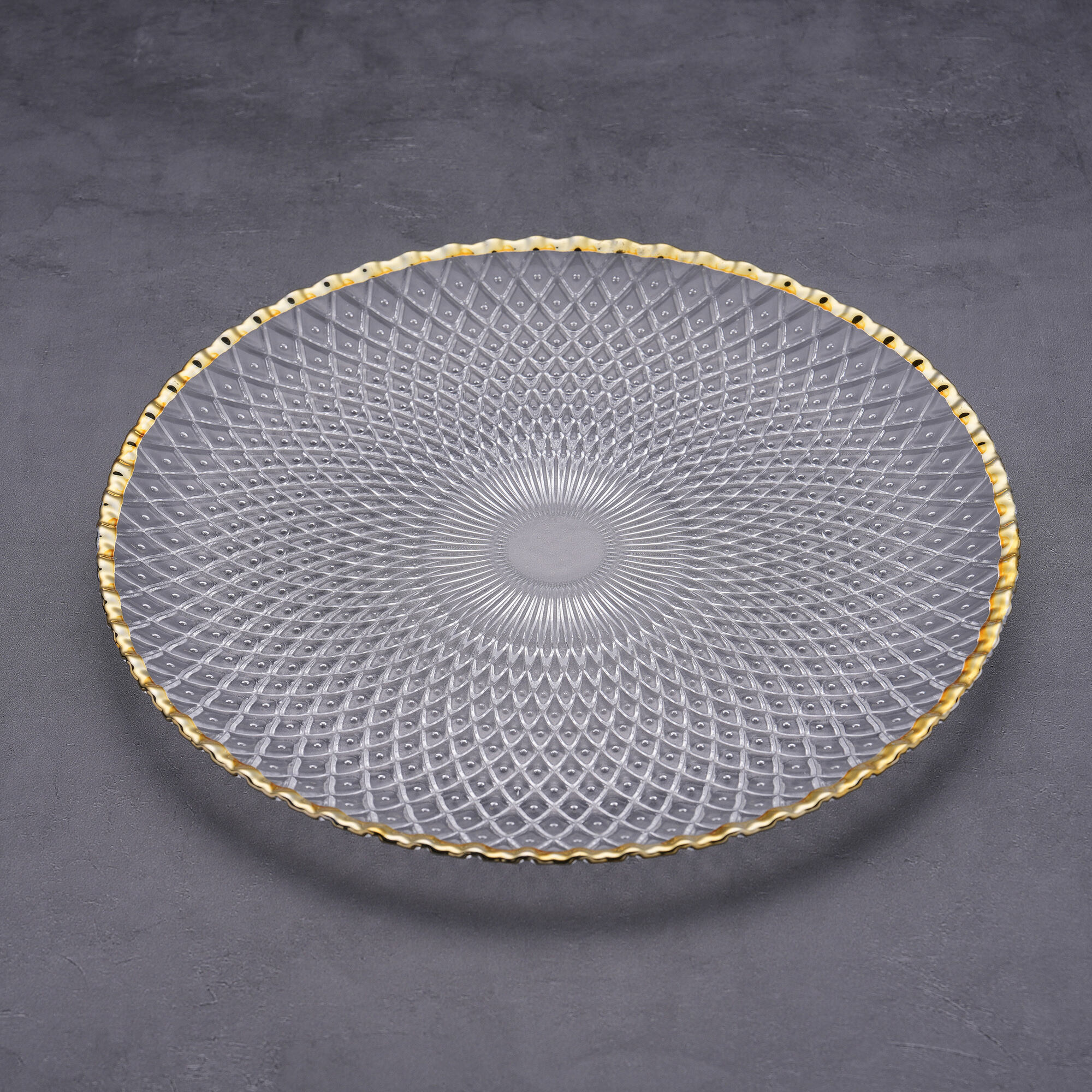 Luxury Glass Dinner Plates in Bulk Elegant Gold Rim & Beaded Wedding Charger Plates for Hotels & Catering