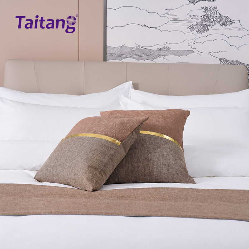 Tan Hotel Bed Runner and Decorative Throw Pillow Set Professional Hospitality Bedding Supplies