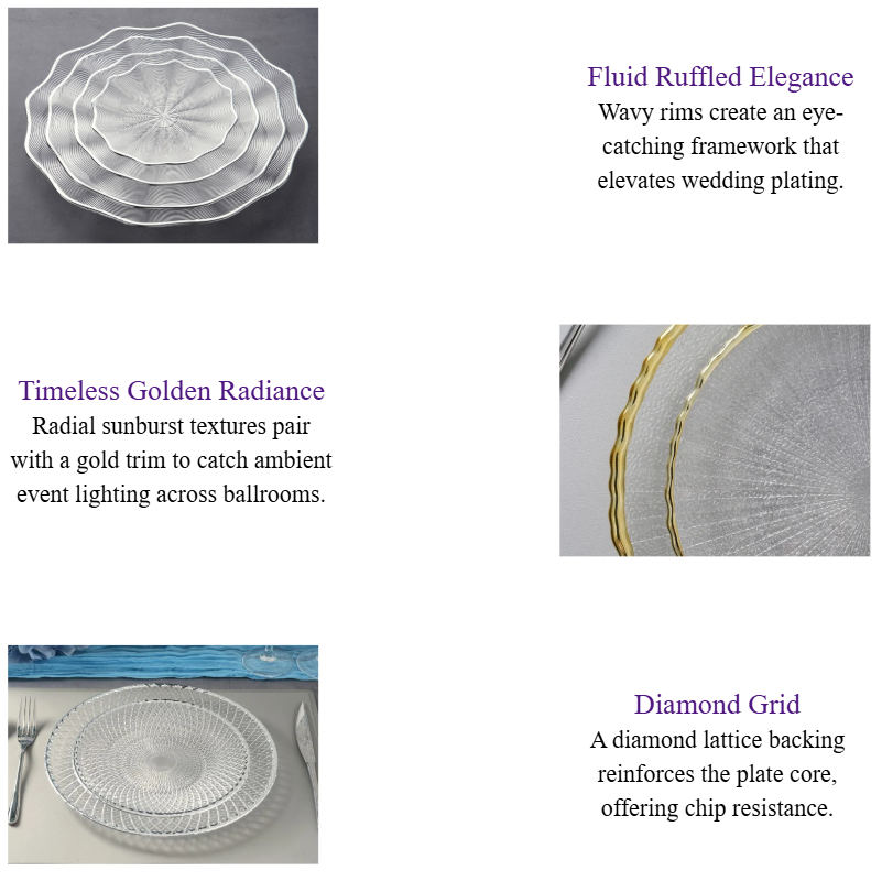 Luxury Glass Dinner Plates in Bulk Gold and Silver Rimmed Glass Charger Plates for Weddings and Hotel Banquets.png