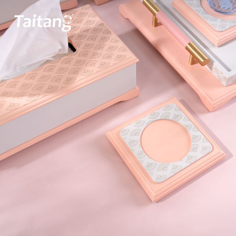 Mga Kagamitan sa Silid ng Hotel na Gawa sa Resin na Pink at Gold, Art Deco, Luho, Mga Aksesorya para sa Silid ng Bisita na may 5-Star