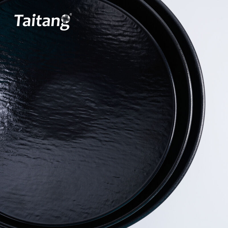 Black Stone-Texture Modern Melamine Dinnerware Sets Durable Melamine Plates and Dishes for Restaurants