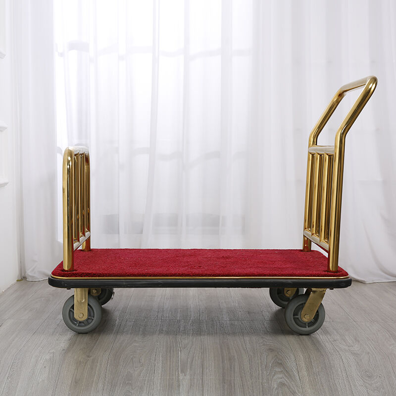XL Luxury Mirror Gold Platform Luggage Cart Heavy-Duty Four-Wheel Bellman Trolley