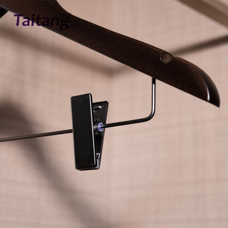 Black Beech Wood Hotel Hangers Heavy-Duty Suit & Trouser Hangers with Non-Slip Clips