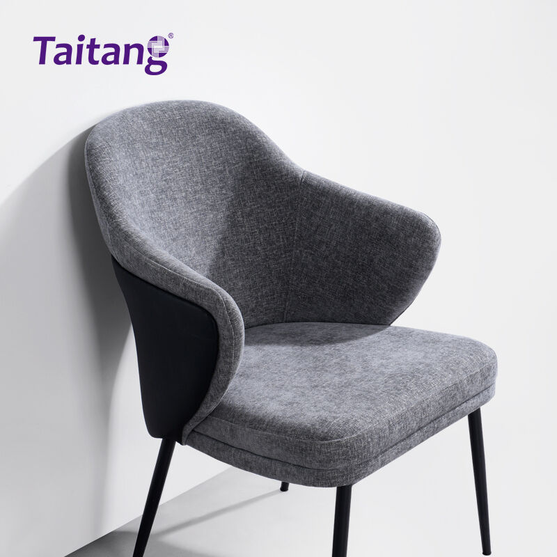 Modern Wrap-Around Hotel Dining Chair Luxury Upholstered Armchair with Iron Legs Hospitality Furniture