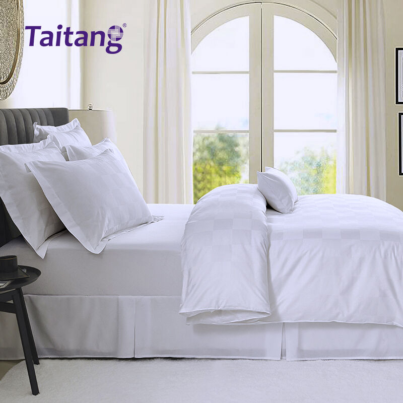 Koleksi Hotel - Seprai dan Sarung Selimut Mewah dengan Pola Jacquard Kotak Besar untuk Kamar Suite Hotel (300T)