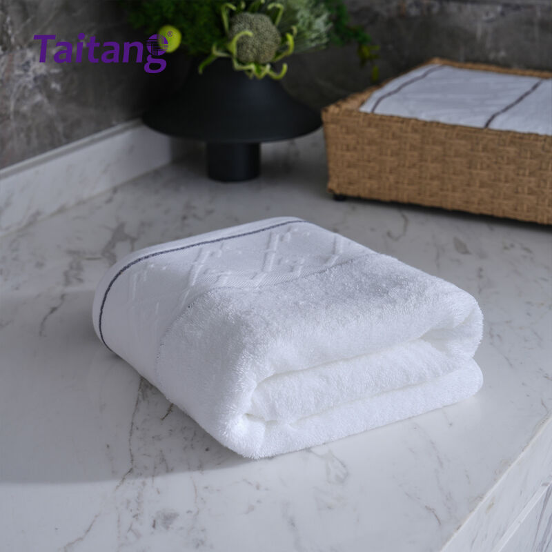 16S Puro Kapotan na Set ng Tuwalya para sa Wholesale ng Hotel na May Grey-Brown na Iprint na Stripe para sa Mga Kagamitan sa Banyo ng Hotel