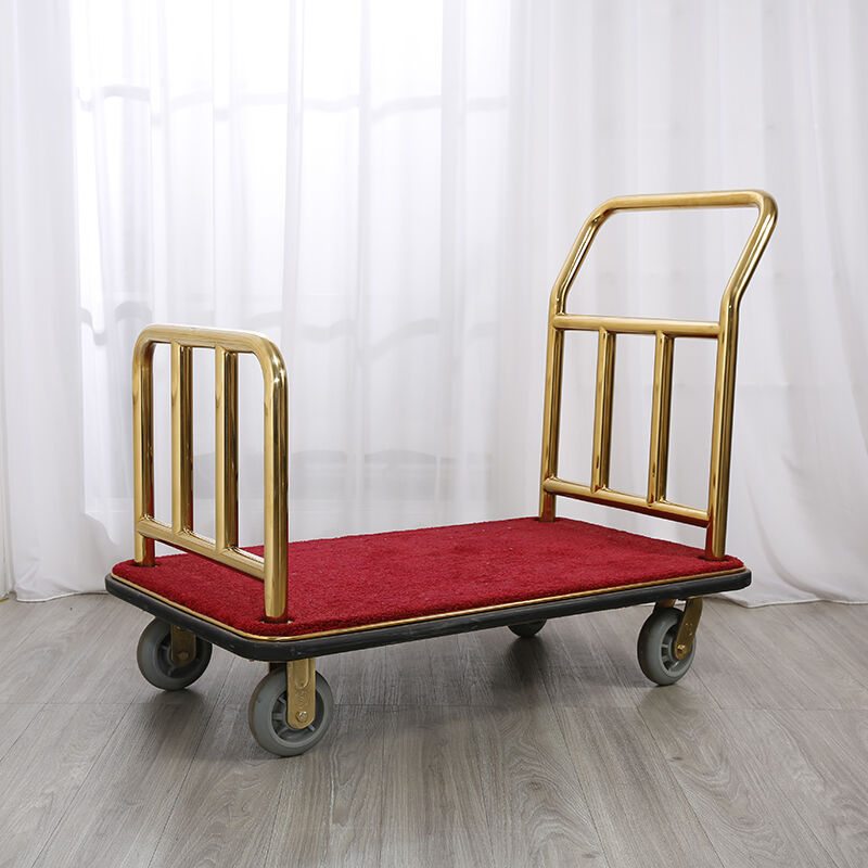XL Luxury Mirror Gold Platform Luggage Cart Heavy-Duty Four-Wheel Bellman Trolley