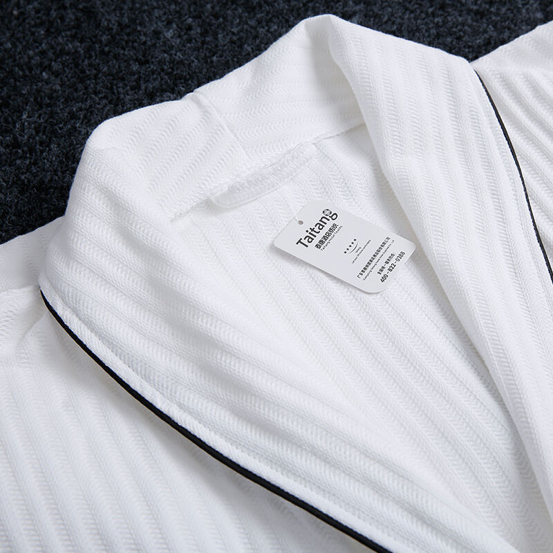 Herringbone Shawl Collar Hotel Bathrobe Elegant Black Piping Premium Hotel Linen Supplier Wholesale
