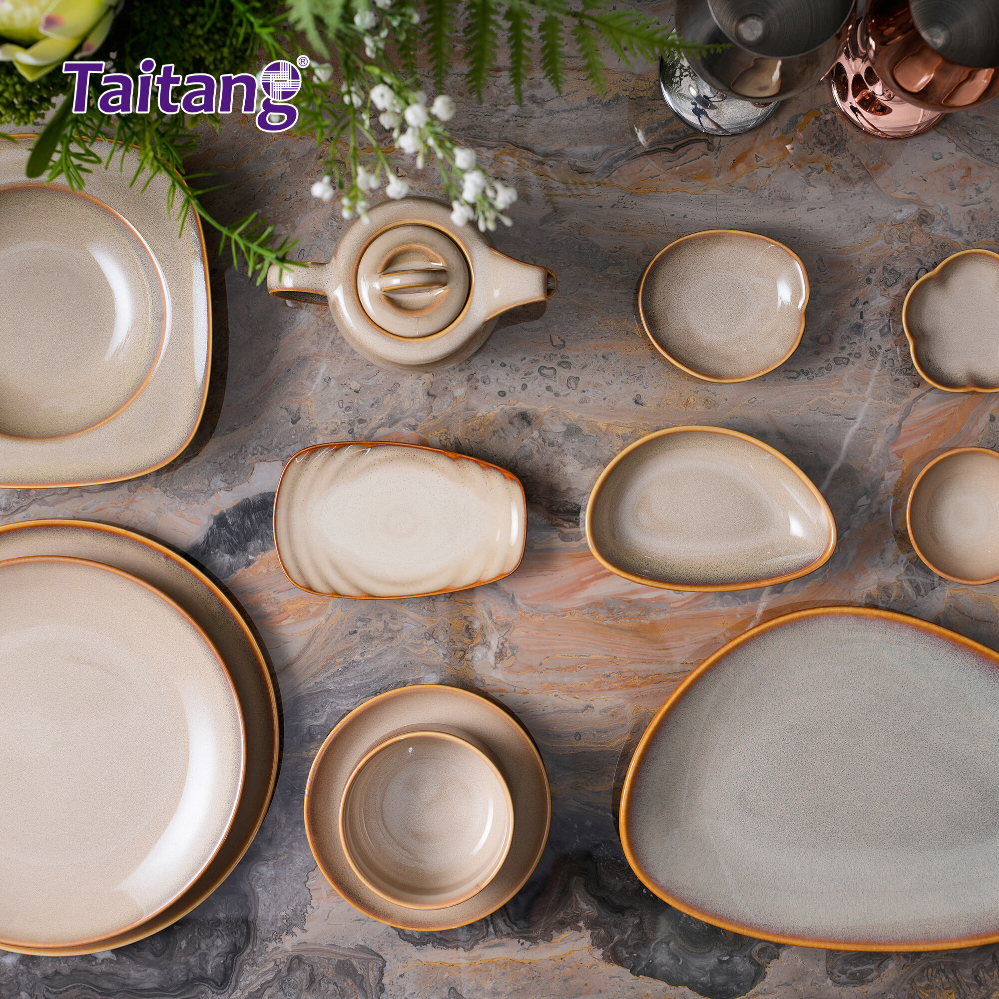 Sunbeam Yellow Commercial Buffet Ware Set - High-Fire Ceramic with Exclusive Glaze Patterns, Oven Safe