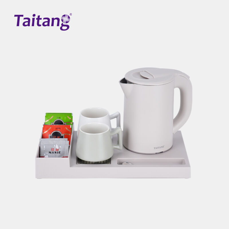 0.8L Double-Layer Anti-Scald Hotel Electric Kettle 1000W Khaki Hospitality Kettle