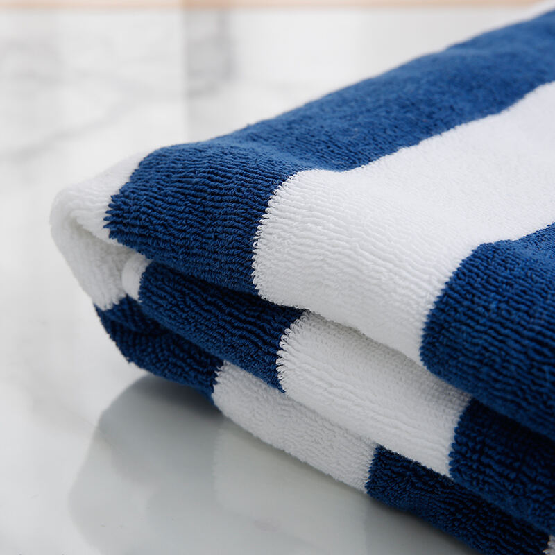 Blue & White Striped Bath Towel Premium 650g Hotel Linen Supplier