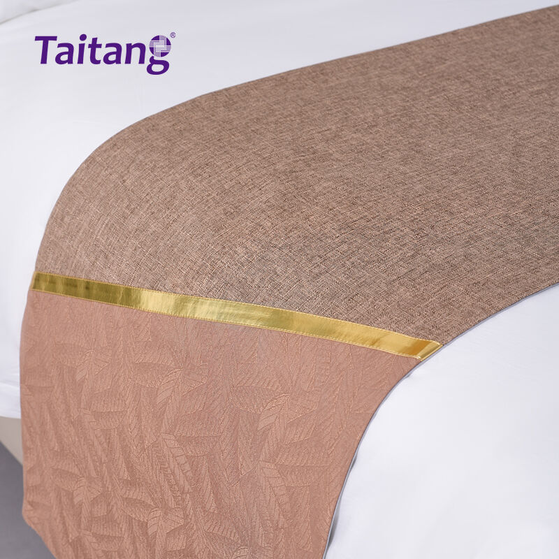 Tan Hotel Bed Runner and Decorative Throw Pillow Set Professional Hospitality Bedding Supplies