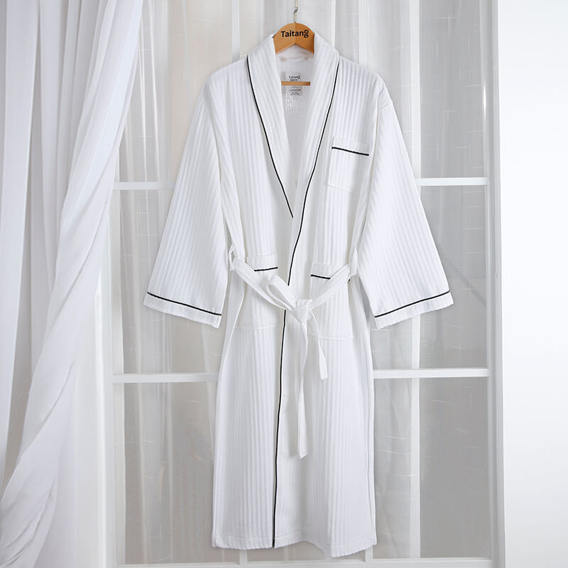 Herringbone Shawl Collar Hotel Bathrobe Elegant Black Piping Premium Hotel Linen Supplier Wholesale