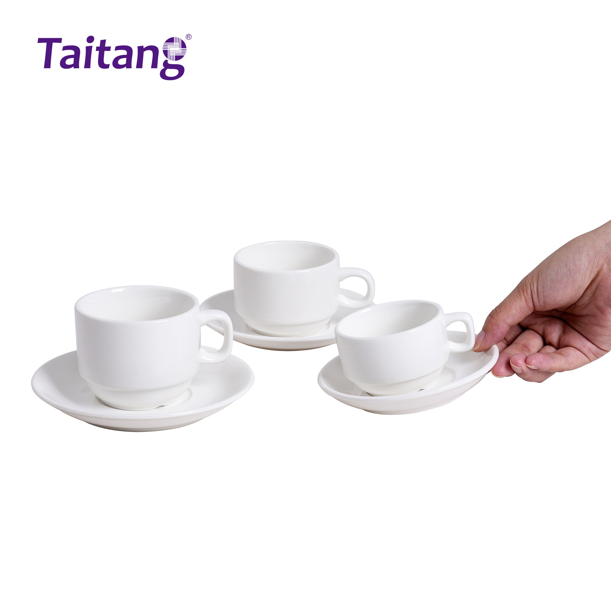 White Porcelain Coffee Cup and Saucer Set Hotel Grade Tea Cup Sets for Espresso, Cappuccino, and Cafe Service