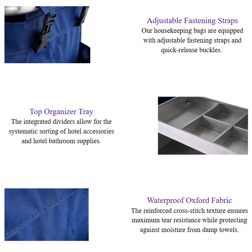 Stainless Steel Hotel Housekeeping Trolley Professional Room Service Cart with Large Capacity Blue Bags.png