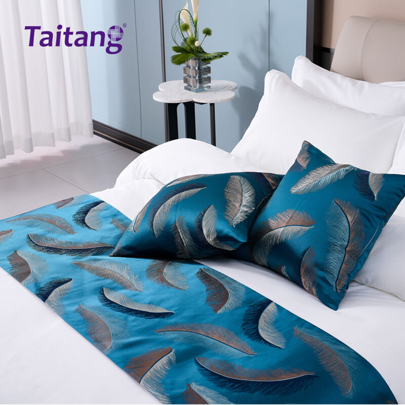 Feather Jacquard Hotel Bed Runner & Decorative Pillow Set Premium Hospitality Bedding Suppliers
