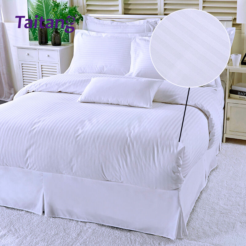 Set Seprai Hotel Mewah 300T, 100% Katun dengan Motif Garis Jacquard 1 cm untuk Kamar Suite Hotel, Grosir