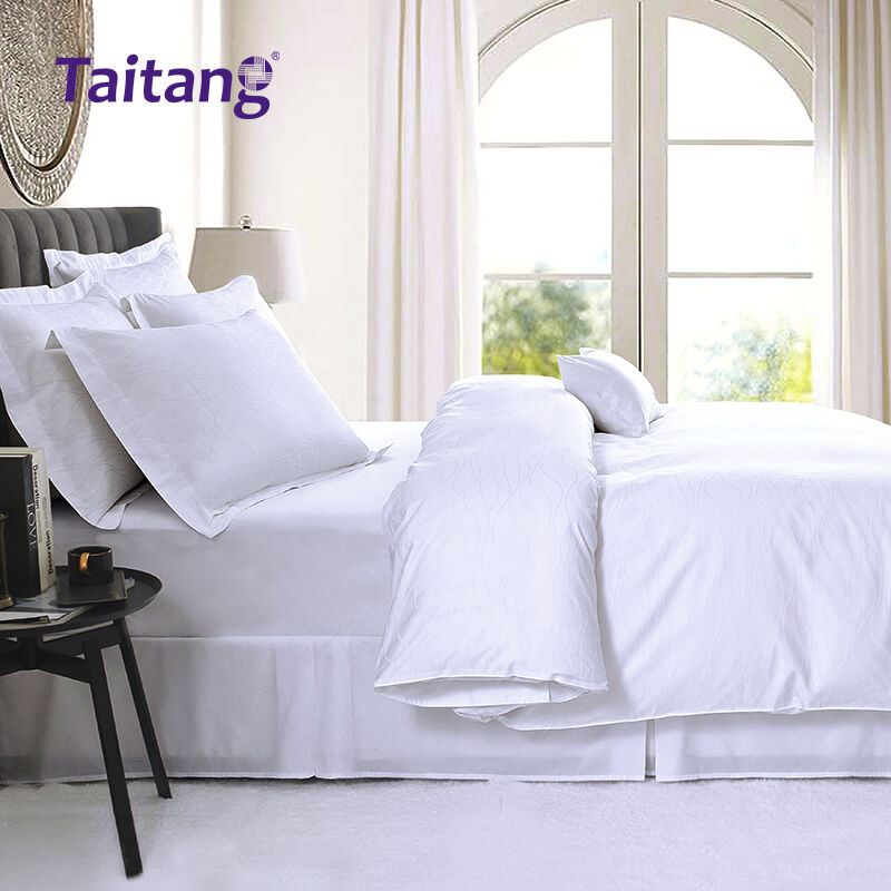 seprai Hotel dan Sarung Selimut Hotel Mewah dari Katun Sateen 300T dengan Pola Jacquard Gelombang Air