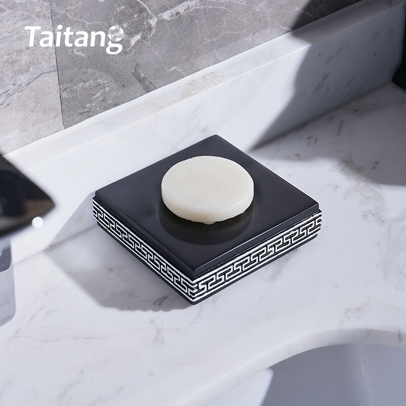 Hotel Room Amenities Set Matte Black Resin with White Pattern 5-Star Guest Room & Bathroom Accessories