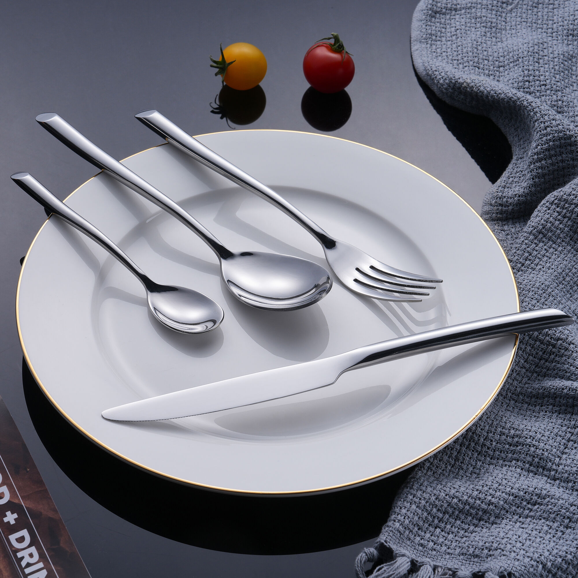 Geometric Bevel-Cut Restaurant Cutlery Set Premium Modern Steel Flatware for Luxury Boutique Hospitality Sourcing