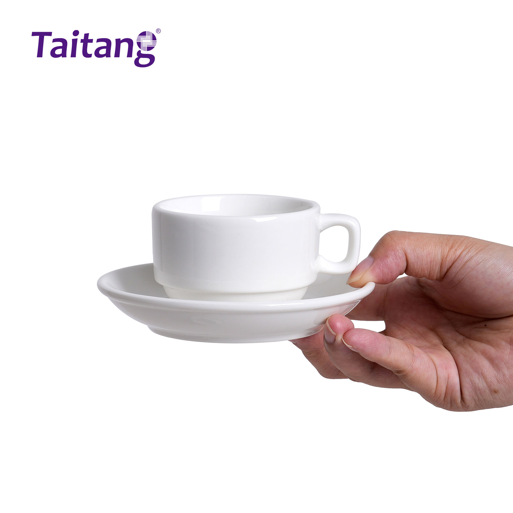 White Porcelain Coffee Cup and Saucer Set Hotel Grade Tea Cup Sets for Espresso, Cappuccino, and Cafe Service