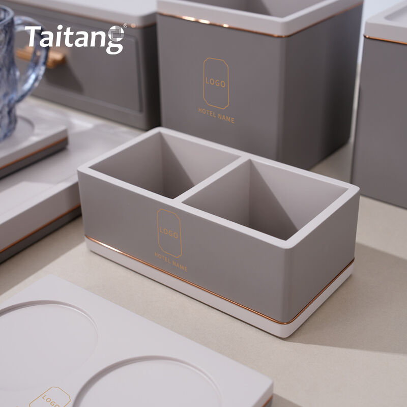 Matte Grey Resin na Set ng Mga Amenidad sa Silid ng Hotel, Elegante at 5-Star na mga Aksesorya para sa Silid ng Bisita