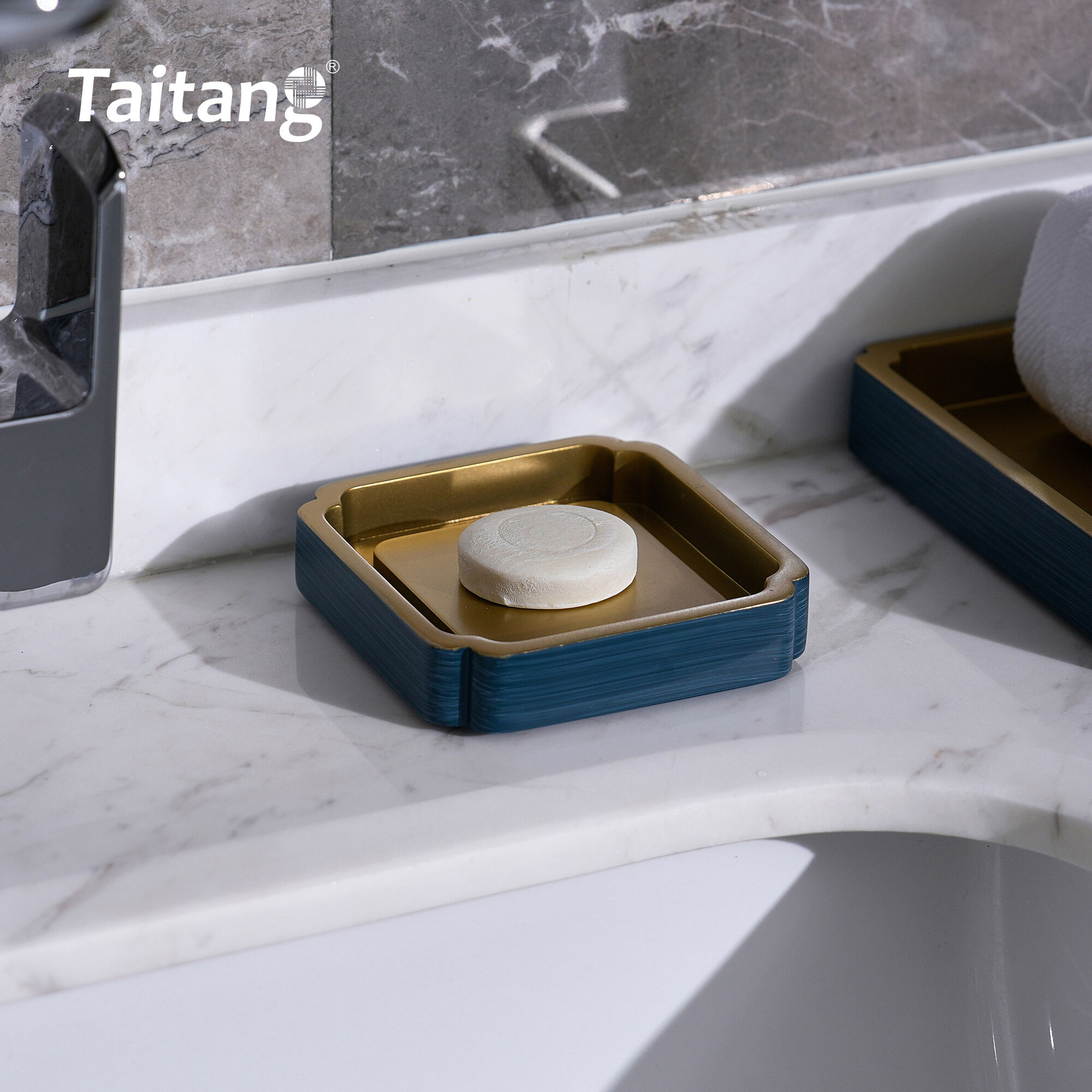 Luxury Hotel Bathroom Amenities Set Blue Gold Resin Bath Accessories 5-Star Hotel Bathroom Supplies