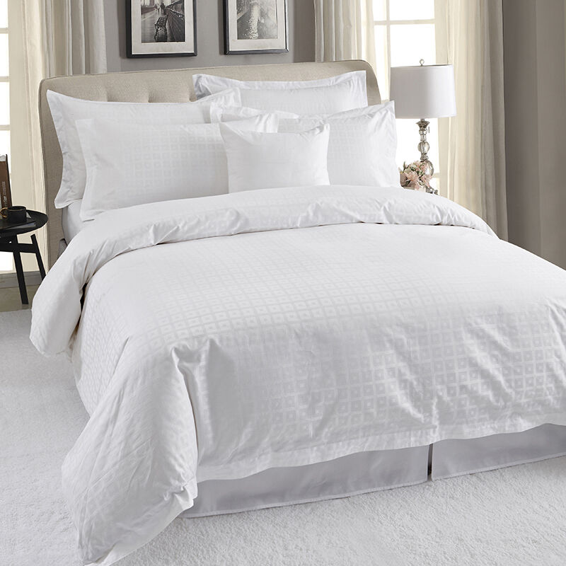 Hotel Room Bedding Set Supplies 1Cm Satin Stripe Jacquard White One Stop Solution Single Twin Bed Size