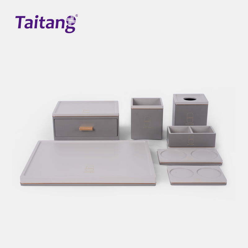 Matte Grey Resin na Set ng Mga Amenidad sa Silid ng Hotel, Elegante at 5-Star na mga Aksesorya para sa Silid ng Bisita