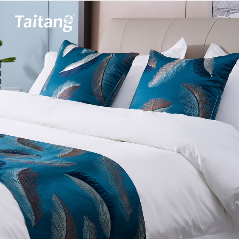 Feather Jacquard Hotel Bed Runner & Decorative Pillow Set Premium Hospitality Bedding Suppliers